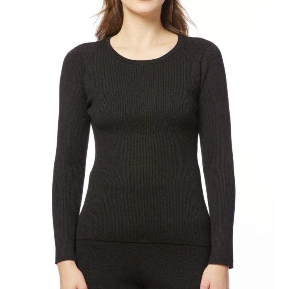 NWT Melissa Paige Women's Size L Large Jet Black Solid Ribbedโ Knit Sweater Top